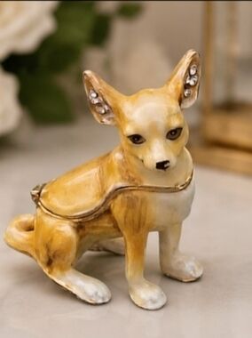 Hand-Painted Ceramic Chihuahua Trinket Box - Yellow & White